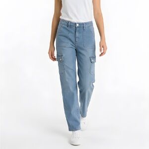 DKNY Womens Straight Leg Cargo‎ Jeans Medium Wash Blue Utility Pants D0456DG7